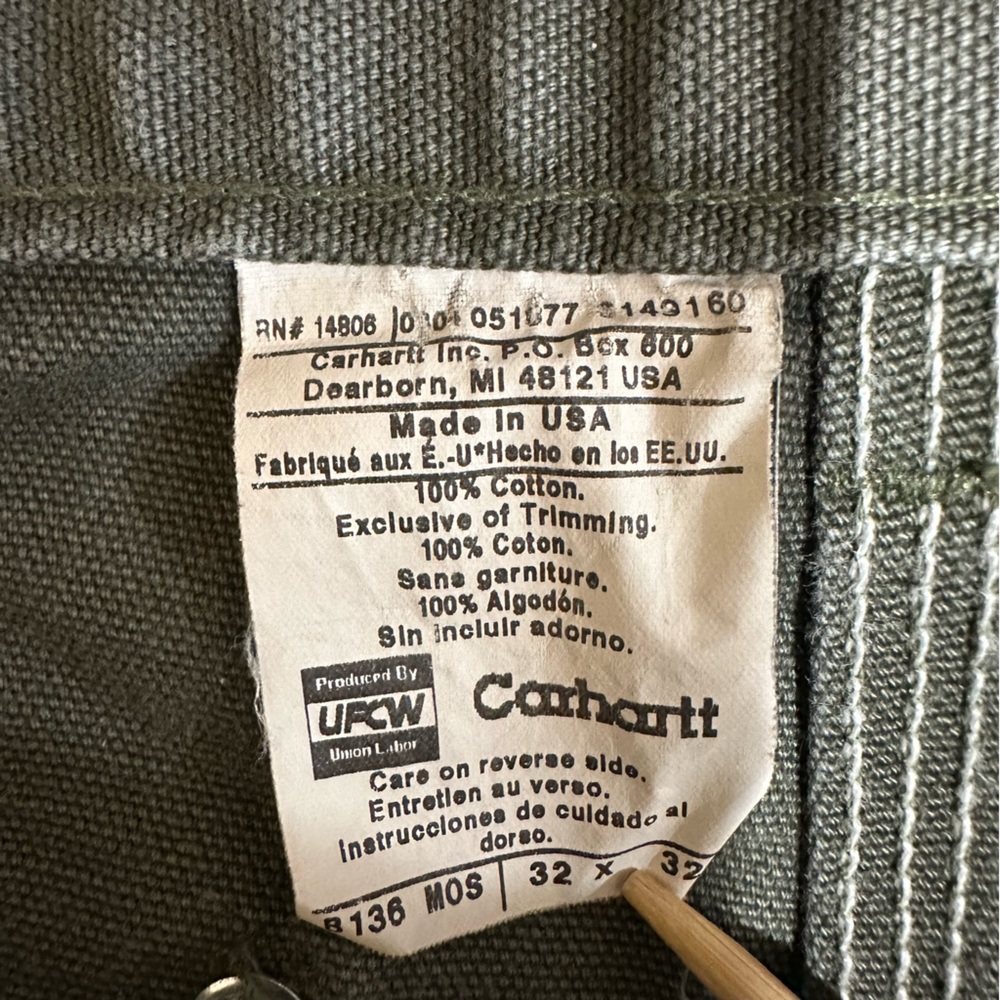 Carhartt B136 MOS Double Knee Canvas Work Pants Mens 32x32 UFCW USA (Fits 30x31) - Picture 7 of 8
